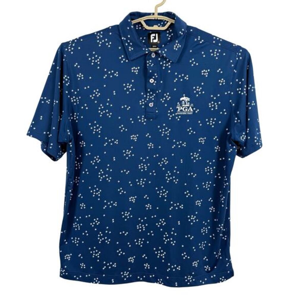 Footjoy FJ‎ Men Polo Golf Shirt Size XL PGA Harding Park 2020 Birds Preppy Blue